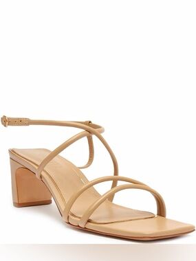 Schutz Aimee Block Heel Sandals Nude Strappy NEW 8.5
